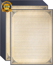 48 Sheets Vintage Lined Paper with Antique Border Design, Aged Stationery for Wr picture