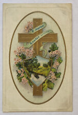 Antique Divided Back Postcard, Embossed, A Joyous Easter, Cross & Flowers picture