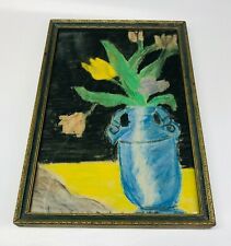 VINTAGE 1948 HAND DRAWN CHALK DRAWING VASE W FLOWERS ARTIST SIGNED DATED picture