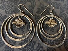 Harley Davidson Women's Sterling Silver 925 Hammered Hoops Earrings picture