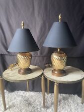 PAIR VINTAGE FREDERICK COOPER BRASS SPIRAL TABLE NICHTSTAND LAMPS WOOD BASE NICE picture