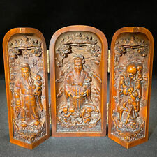 Exquisite natural boxwood carved Wealth god Longevity Star statue extend box 福禄寿 picture
