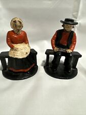 Pair of Vintage Ca.1930s Cast Iron Amish Man and Woman Couple Bookends picture