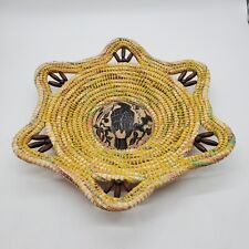 Decorative Woven Basket Bowl Handmade Dish Carved Parrot Toucan Insert Yellow picture
