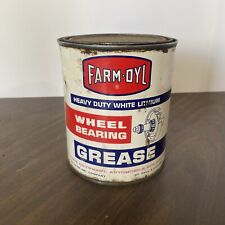 Vtg c. 1950s 60s Farm-Oyl 2lb Wheel Bearing Grease Tin Metal Can 1/2 Full picture