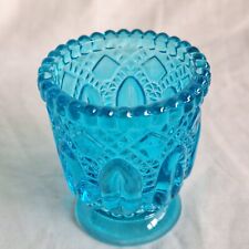 Vintage Glass Candle Holder Votive Toothpick Holder Aqua Blue picture