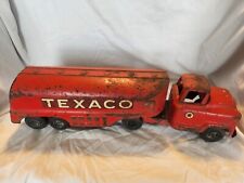 Vintage Metal Texaco Red Gas Station Tanker Truck Tour With Texaco Buddy L Toy picture