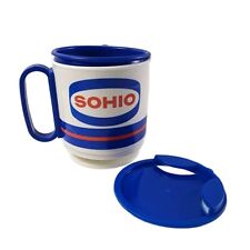 1970's-1980's Vintage Sohio Gas Station Logo Plastic Travel Coffee Mug Cup w/Lid picture