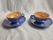 2 VTG Japanese Blue & Gold Iridescent Meito Lusterware Cups & Saucers Priority picture
