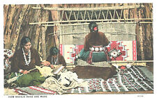 VIntage Postcard-How Navajo Rugs are made, three ladies making rugs picture