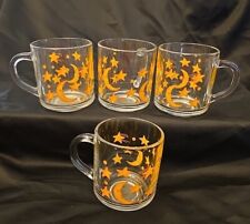 VTG celestial coffee cups clear glass moon & stars Lot Of  4 Retro Mug  Rare picture