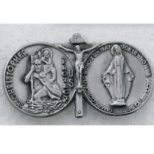 Needzo IVL Pewter St Christopher Miraculous Virgin Mary Protect Auto Visor Clip picture