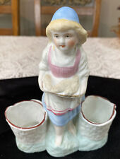 Antique German Bisque Victorian double Spill Vase buckets Girl With Bread picture