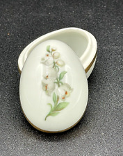 Vintage Limoges France Hand Panted Floral Egg Trinket Pill Box Gold Trim picture