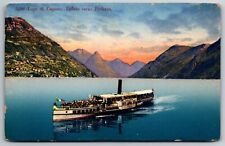 Lago di Lugano Lake Porlezza Italy Boat Ship Italia Crowd 1926 Florence Postcard picture