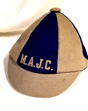 Vintage Antique Wool BEANIE Cap, Brimmed~ M.A.J.C.~ Blue & Gray picture