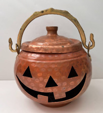 Vintage Copper Jack O Lantern Lidded Pumpkin Turkey Halloween Cottage Farmhouse picture