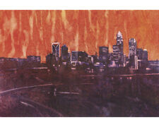 Charlotte, NC skyline at night.  Watercolor painting fine art (print) Charlotte picture