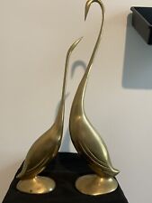 MCM  Gatco Brass Heron Crane Bird Sculptures Large 16.5” & 14” picture