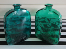 2 VIDRIOS DE LEVANTE BOTTLES TEAL AND GREEN RAISED FLORAL GARDEN 8.25 INCHES picture