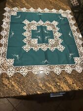 Antique Green Embroidered Crochet Gorgeous Tablecloth Flower Lace 36”x36” picture