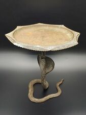 Antique Indian Brass Snake Statue Hammer Art Incense Burner Plate Temple Home picture