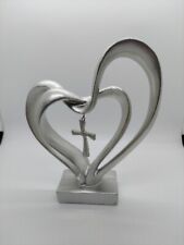 Marriage Takes Three Matte Silver Finish 13X8 inch Cross in Middle of Hearts picture