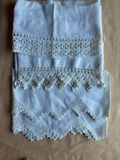 4 Vintage Crocheted Cotton Antique Lot Pillowcase Edging  Lace Trim Handmade picture