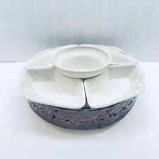 Vintage Ceramic Lazy Susan Veggie Tray With Metal Base White picture