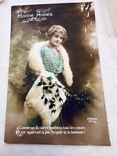 RPPC Real Photo Postcard Happy New Year Pretty Young Woman #605 picture