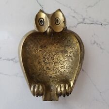 Vintage Brass Owl Figurine Ashtray 3 1/2