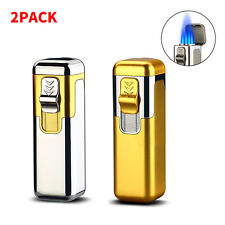 2 Pack Cigar Lighter Butane Torch Lighters 4 Jet Torch Blue Flame with Gift Box picture