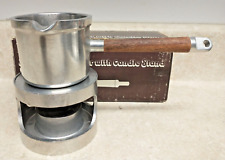 Vtg  Alfred Knobler Cast Aluminum Rosewood Handle Butter Warmer & Candle Stand picture
