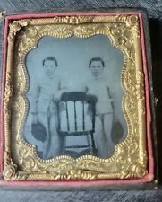 Antique Civil War Daguerreotype Photo Twin Brothers Union Full Case 1/6 Plate picture