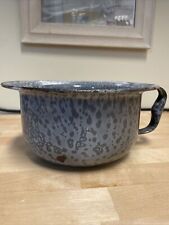 Vtg French Country Gray Graniteware Shallow Bowl With Handle Enamelware picture