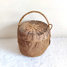 Antique Handwoven Beautiful Wooden Straw Basket Old Decorative Collectible WD770 picture