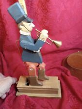 RARE Vintage Wooden CHRISTMAS TOY Man Playing The Trumpet MOVES  NICE picture