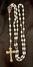 Vintage White Beaded Rosary With Gold Crucifix picture