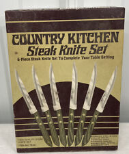 VTG NIP Country Kitchen 6 Piece Steak Knife Set Stainless Steel Hardwood Handles picture