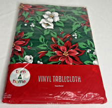 VTG NOS Trim a Home Vinyl Pointsetta Holiday Tablecloth 52