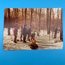 Sledding Winter Snow Day Woods Families Fun  1978 VTG FOUND PHOTO SNAPSHOT 70s picture