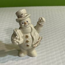 LENOX White And Gold Snowman With 24k Gold Accents 4 Inches Tall Holding Gifts picture