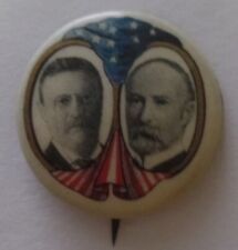 1904 Teddy Roosevelt Chas Fairbanks Prez Campaign Pin RW&B Draped Bunting Design picture
