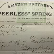 Amsden Bros Spring Bed Manufacturing Color Letterhead Allegan Michigan 1881 picture