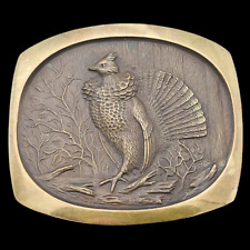 S.L. Knight Solid Bronze Ruffed Grouse Game Bird Hunter Vintage Belt Buckle picture