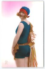 RPPC Pretty Flapper Girl Bathing Beauty Swimsuit Hand Colored Photo Postcard B36 picture