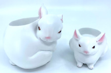 2 PartyLite Nature’s Love White Bunny Rabbits Mama & Baby Candle Holders picture