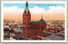 Wisconsin Milwaukee City Hall Birds Eye View Government Building VTG Postcard picture