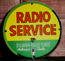 RADIO SERVICE, SYLVANIA RADIO TUBES  PORCELAIN COLLECTIBLE, RUSTIC, ADVERTISING picture
