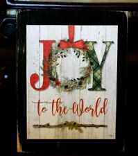 Joy To The World Christmas Wreath Farmhouse Sign Block Shelf Sitter 3.5X4.5 picture